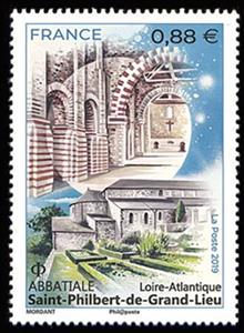 Stamp, Abbey of Saint Philbert-de-Grand-Lieu, France,  , Churches - Cathedrals - Basilicas - Chapels