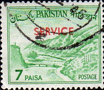Stamp, Stamp overprintd SERVICE in red, Pakistan,  , Landscapes, Mountains