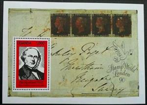 Souvenir Sheet, Sir Rowland Hill, Uganda,  , Anniversaries and Jubilees, Stamps