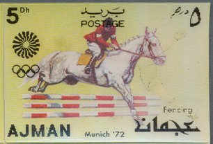 Stamp, Fencing and equestrian, Ajman,  , Olympic Games, Sports