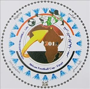 Stamp, Africa Cup Of Nations Football Championships, Egypt, Algeria,  , Football (Soccer), Maps, Round Stamps, Sports