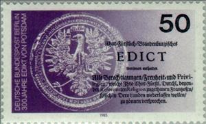 Stamp, Elector of Brandenburg seal and title of the Edict of Potsda, Berlin,  , Seals (Emblems), Anniversaries and Jubilees