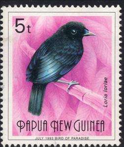 Stamp, Loria's Satinbird (Loria loriae), Papua New Guinea,  , Animals (Fauna), Birds