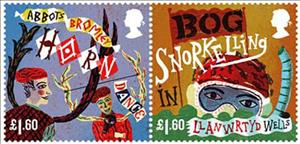 Se-tenant, Horn Dance/Bog Snorkeling, United Kingdom of Great Britain & Northern Ireland,  , Customs, Dance, Diving (Scuba-Snorkelling), Festivals