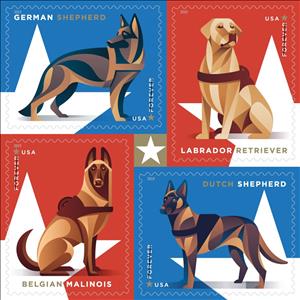Booklet Pane, Working Dogs (Canis lupus familiaris), United States of America,  , Animals (Fauna), Dogs, Mammals