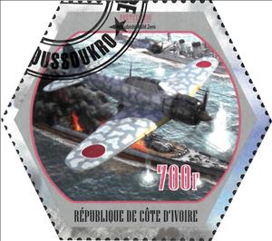 Stamp, Mitsubishi A6M Zero, Cinderellas,  , Aircraft