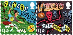 Se-tenant, Cheese Rolling/Halloween, United Kingdom of Great Britain & Northern Ireland,  , Customs, Festivals, Halloween