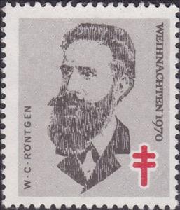 Stamp, Christmas 1970 - W. C. Röntgen, Cinderellas,  , Christmas, Nobel Laureates, Physicists, Tuberculosis / TBC