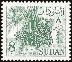 Stamp, Date-palm (Phoenix dactylifera), Sudan,  , Fruits, Plants (Flora), Trees