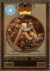 Stamp, Overprinted, Cambodia,  , Football (Soccer), Sports