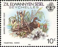 Stamp, Zebra Dove (Geopelia striata), Seychelles,  , Animals (Fauna), Birds, Pigeons