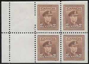 Booklet Pane, King George VI in Military Uniform, Canada,  , Famous People, Headgear, Heads of State, Kings, Men, Royalty, Uniforms