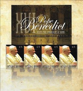 Mini Sheet, Pope Benedict XVI, Antigua and Barbuda,  , Popes