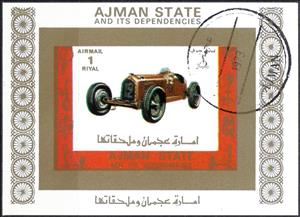 Souvenir Sheet, Old and racing cars, Ajman,  , Cars