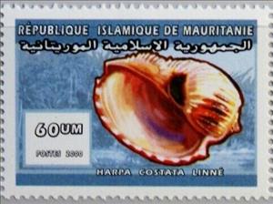 Stamp, Harpa costata, Mauritania,  , Animals (Fauna), Molluscs, Sea Life, Shells