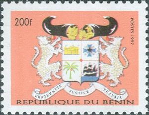 Stamp, Coat of arms, Benin,  , Coats of Arms, Heraldic Animals, Лев