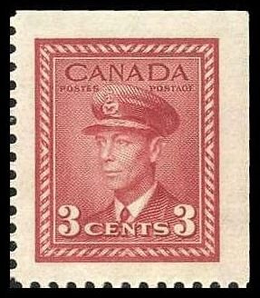 Stamp, King George VI in Military Uniform, Canada,  , Famous People, Headgear, Heads of State, Kings, Men, Royalty, Uniforms