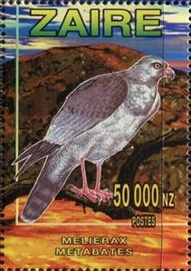 Stamp, Dark Chanting-goshawk (Melierax metabates), Zaire,  , Animals (Fauna), Birds, Birds of Prey