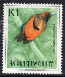 Stamp, Magnificent Bird-of-paradise (Diphyllodes magnificus), Papua New Guinea,  , Animals (Fauna), Birds