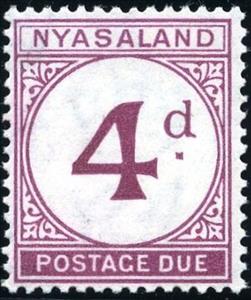 Stamp, Large Centre Numeral, Nyasaland,  , Numbers