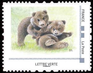 Stamp, Brown bear, France,  , Animals (Fauna), Bears, Mammals