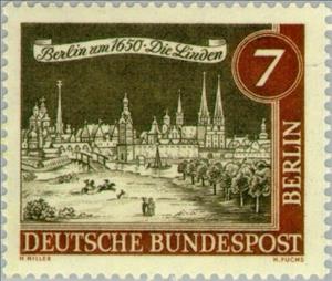 Stamp, Die Linden (approx. 1650), Berlin,  , Roads, Buildings, Townscapes / City Views