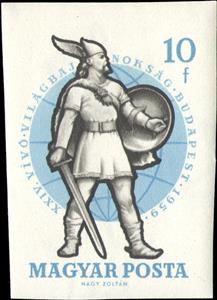 Stamp, Fighter from the 10th century, Hungary,  , Army, Fencing, Martial Arts, Military Forces, Sports, Swords, Viking Era, Weapons