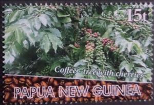Stamp, Tree with Cherries, Papua New Guinea,  , Coffee, Plants (Flora)
