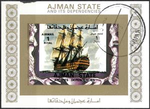 Souvenir Sheet, Sailing ship, Ajman,  , Paintings, Sailing Ships