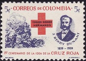 Stamp, Henri Dunant and battle scene, Colombia,  , Red Cross and Red Crescent
