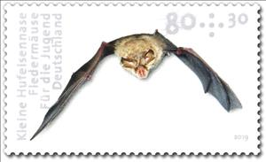Stamp, Lesser Horseshoe Bat (Rhinolophus hipposideros), Germany, Federal Republic,  , Animals (Fauna), Bats, Mammals