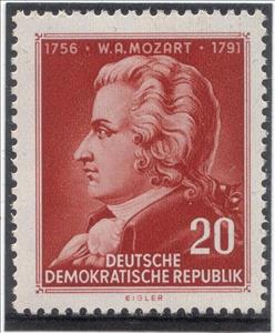 Stamp, Wolfgang Amadeus Mozart (1756-1791), composer, Germany, Democratic Republic,  , Music, Composers, Anniversaries and Jubilees
