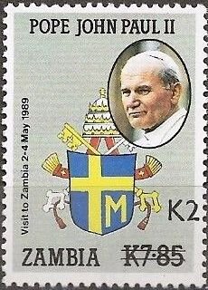 Stamp, Surcharged 2/7.85, Zambia,  , Popes