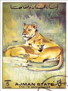 Stamp, Lion, Ajman,  , Animals (Fauna), Cats of Prey, Лев, Mammals