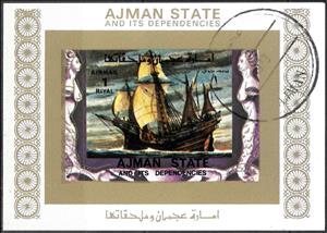 Souvenir Sheet, Sailing ship, Ajman,  , Paintings, Sailing Ships
