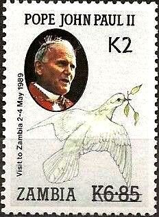 Stamp, Surcharged 2/6.85, Zambia,  , Popes