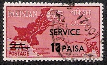 Stamp, map showing disputed area (13Ps on 2As), Pakistan,  