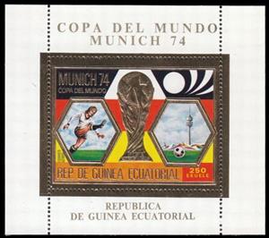 Souvenir Sheet, left:Football Player - right: Olympia Tower, Munich, Equatorial Guinea,  , Football (Soccer), Sports