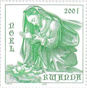 Stamp, Engraving by Jean de Vos, Rwanda,  , Art, Christmas, Painters, Paintings, Religion