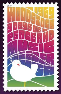 Stamp, 50th Anniversary of the Woodstock Music Festival, United States of America,  , Anniversaries and Jubilees, Birds, Festivals, Music, Stylized Animals