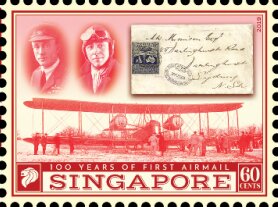 Stamp, Flight Pilots and Cover from Flight, Singapore,  , Aircraft, Postal History