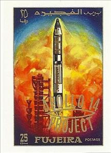 Stamp, Launch of the Titan-Rocket, Fujairah (Fujeira),  , Outer Space, Rockets, Space Traveling