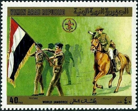 Scout with Flag, Rider on Horse (Equus ferus caballus)