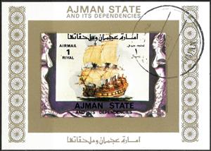 Souvenir Sheet, Sailing ship, Ajman,  , Paintings, Sailing Ships