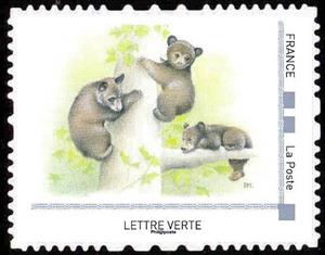 Stamp, Brown bear, France,  , Animals (Fauna), Bears, Mammals