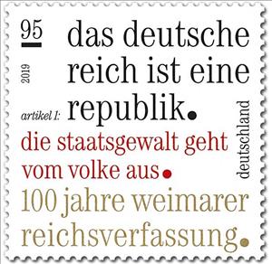 Stamp, Centenary of the Weimar Constitution, Germany, Federal Republic,  , First World War, Letters (Alphabet)