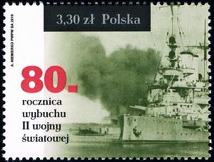 Stamp, 80th Anniversary of the Invasion of Poland in World War II, Poland,  , Anniversaries and Jubilees, Second World War, Warships