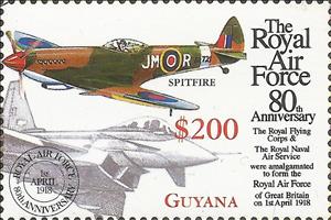 Stamp, Spitfire, Eurofighter, Guyana,  , Air Forces, Aircraft, Anniversaries and Jubilees, Aviation