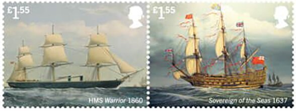 Stamp, HMS Warrior/Sovereign of the Seas, United Kingdom of Great Britain & Northern Ireland,  , Sailing Ships, Ships, Warships