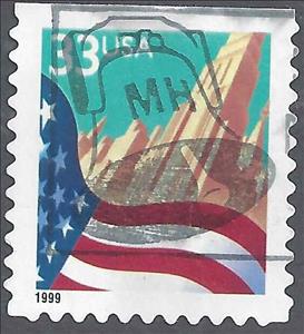 Stamp, Flag over City, United States of America,  , Buildings, Flags, Townscapes / City Views